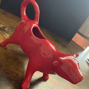 Vintage Food Network Ceramic Red Bull Cow Milk Creamer Farmhouse Rustic Animal